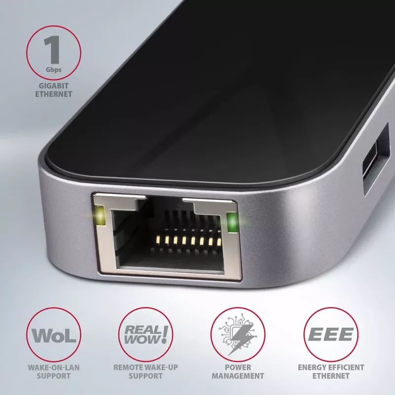 Axagon HMC-6GL USB 3.2 Gen 1 jaotur, 3x USB-A, HDMI 4k/30Hz, RJ-45, PD 100W, 20 cm USB-C kaabel