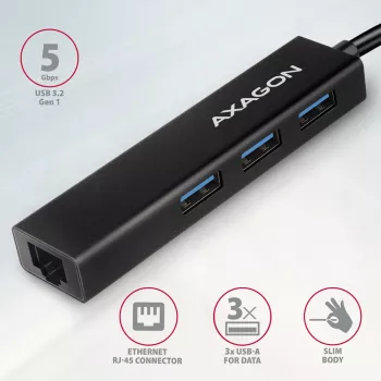 USB-C jaotur Axagon HMC-GL3A 3x USB-A Gbit-LAN Must