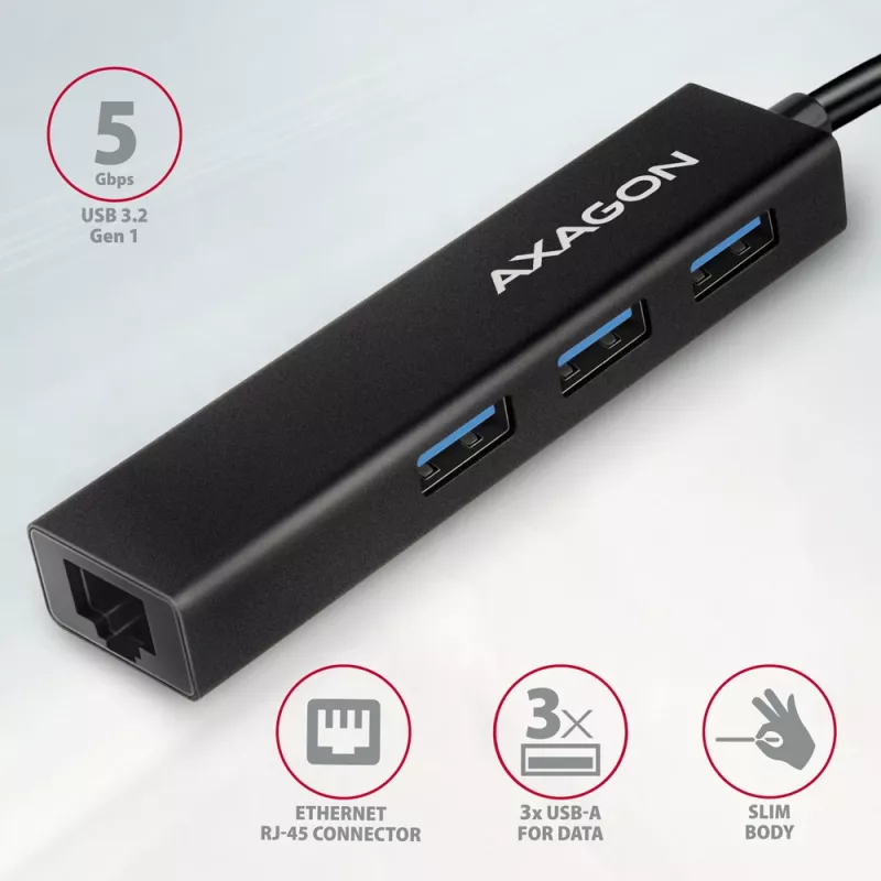 USB-C jaotur Axagon HMC-GL3A 3x USB-A Gbit-LAN Must