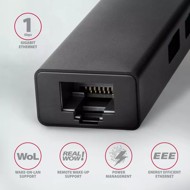 USB-C jaotur Axagon HMC-GL3A 3x USB-A Gbit-LAN Must