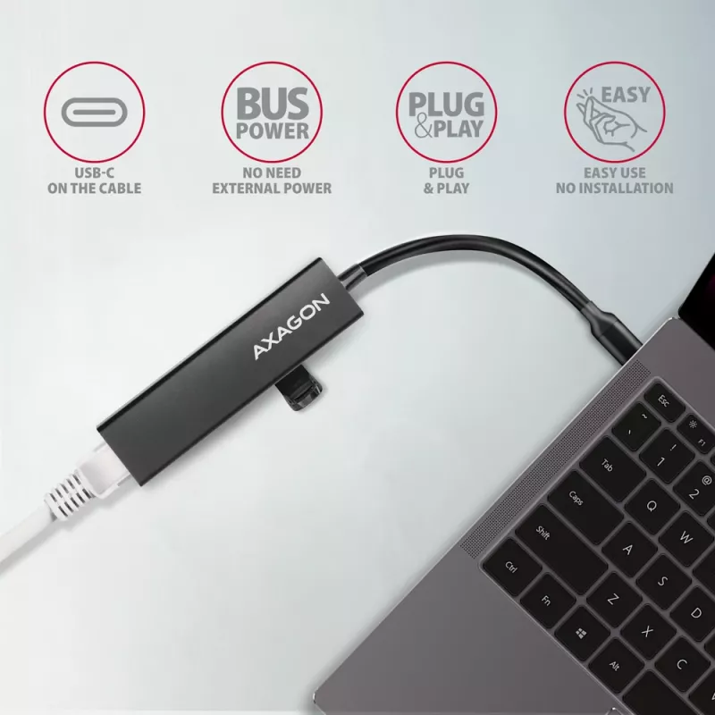 USB-C jaotur Axagon HMC-GL3A 3x USB-A Gbit-LAN Must