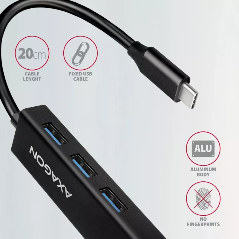 USB-C jaotur Axagon HMC-GL3A 3x USB-A Gbit-LAN Must