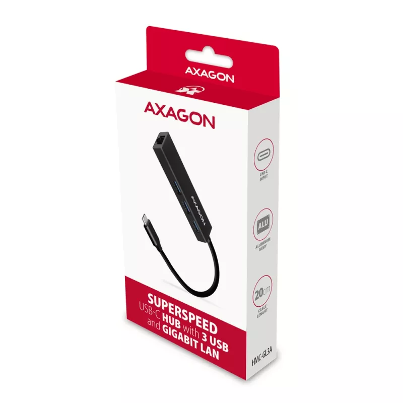 USB-C jaotur Axagon HMC-GL3A 3x USB-A Gbit-LAN Must
