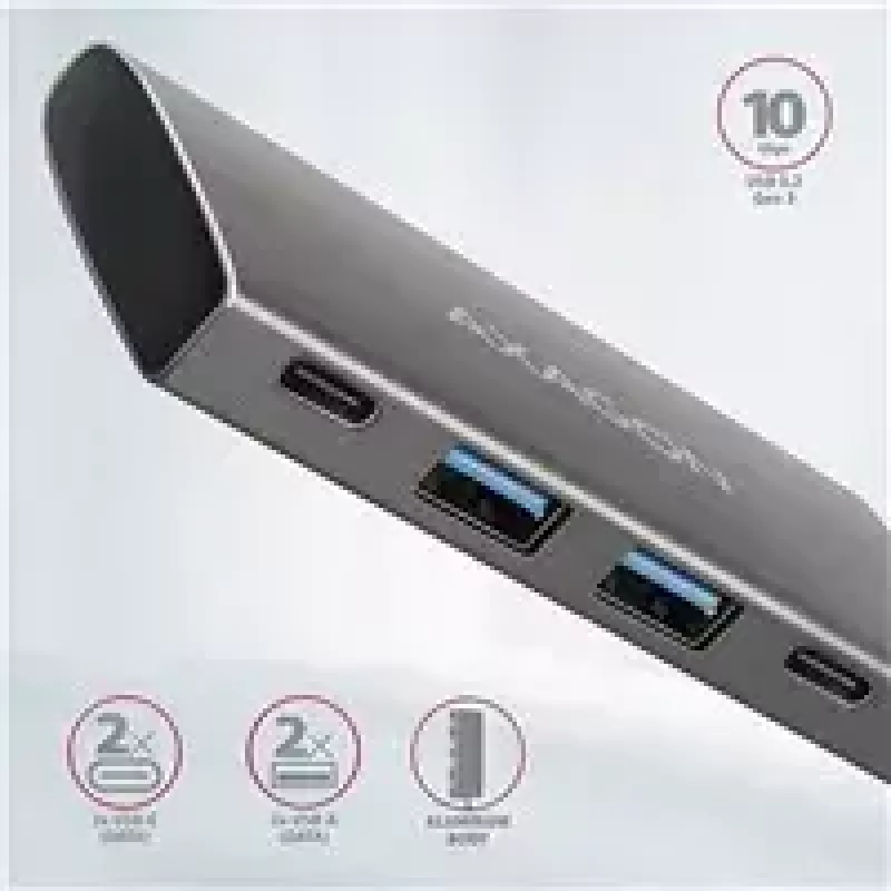 AXAGON HMC-4G2, USB-C 3.2 Gen 2 10 Gb/s jaotur, pordid 2x USB-A + 2x USB-C, kaabel USB-C 13 cm