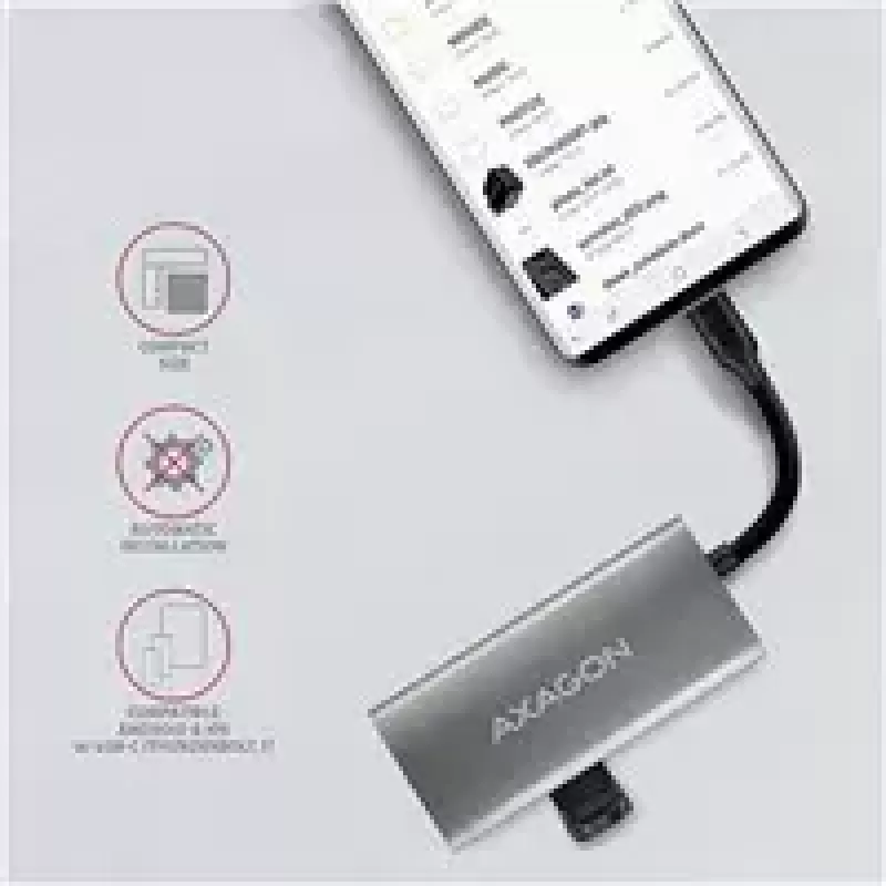 AXAGON HMC-4G2, USB-C 3.2 Gen 2 10 Gb/s jaotur, pordid 2x USB-A + 2x USB-C, kaabel USB-C 13 cm