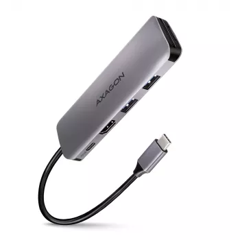 Axagon HMC-5 USB 3.2 Gen 1 jaotur, 2x USB-A, HDMI, SD/microSD, PD 100W, 20 cm USB-C kaabel
