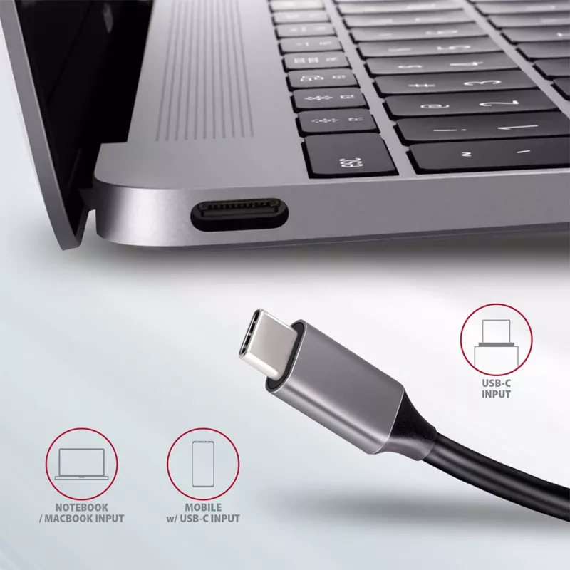 Axagon HMC-5 USB 3.2 Gen 1 jaotur, 2x USB-A, HDMI, SD/microSD, PD 100W, 20 cm USB-C kaabel