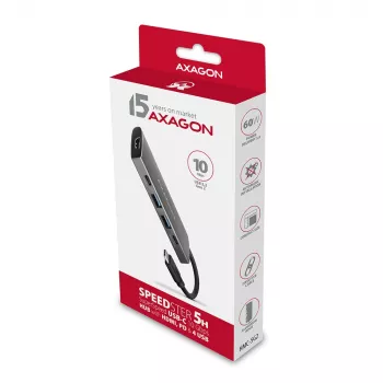 Axagon HMC-5G2 USB 10Gbps jaotur, 2x USB-A, 2x USB-C, HDMI 4k/60Hz, PD 100W, USB-C kaabel