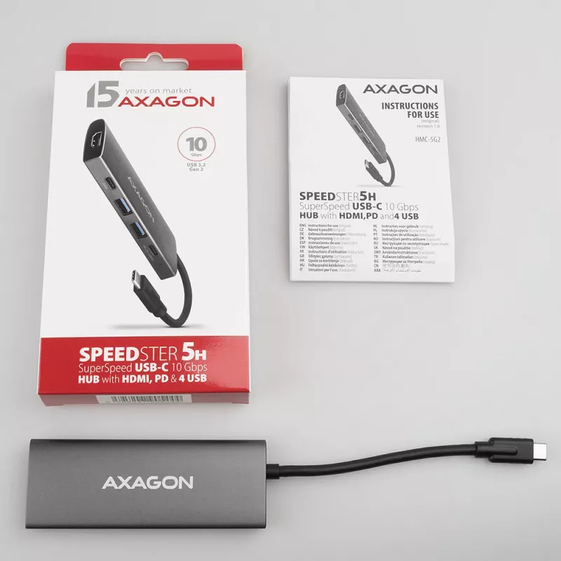 Axagon HMC-5G2 SPEEDSTER 5-ühes USB-C jaotur, 2x USB-A, 2x USB-C, HDMI, PD 60 W