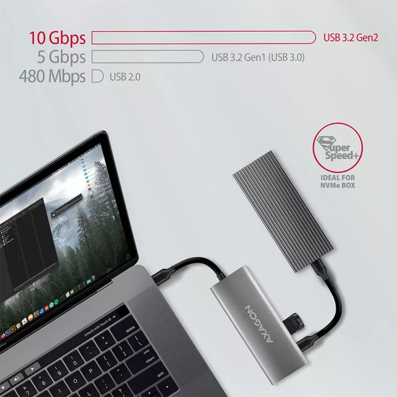 Axagon HMC-5G2 SPEEDSTER 5-ühes USB-C jaotur, 2x USB-A, 2x USB-C, HDMI, PD 60 W