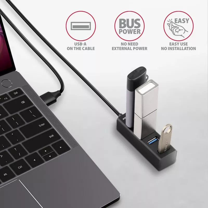 Axagon HUE-M1AL 4x USB 3.2 Gen 1 MINI jaotur, metall, 1,2 m USB-A kaabel