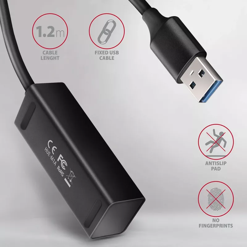 Axagon HUE-M1AL 4x USB 3.2 Gen 1 MINI jaotur, metall, 1,2 m USB-A kaabel