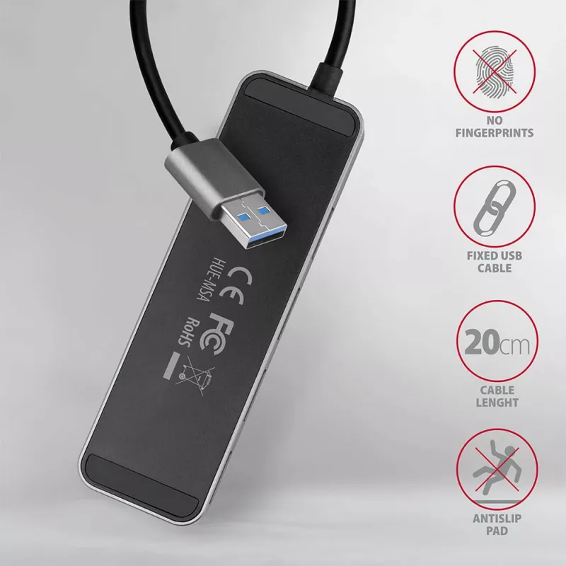 Axagon HUE-MSA Superspeed USB-A lülitushub 4x USB 3.0 aktiivne - 20 cm must USB 3.2 Gen 1 (3.1 Gen 1) Type-A 5000 Mbit/s hall