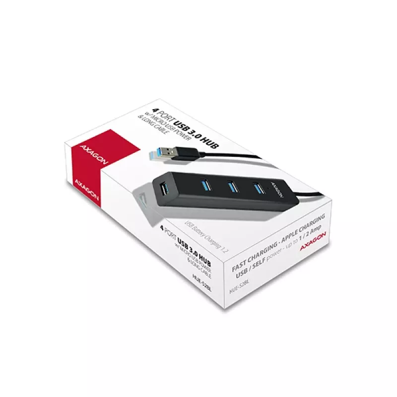 Axagon HUE-S2BL 4x USB 3.0 laadimiskeskus 1,2 m kaabliga, toite micro USB