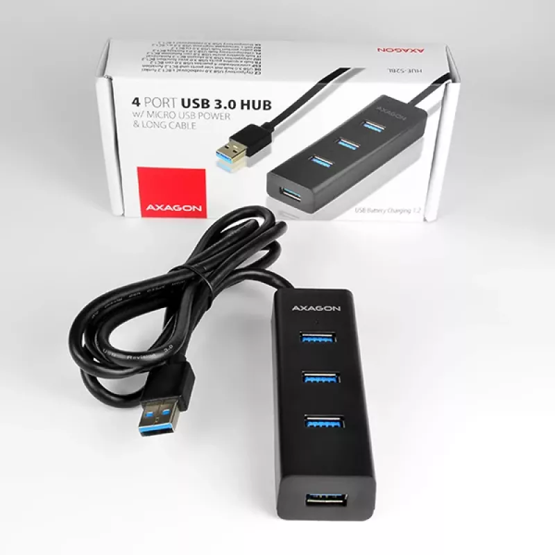Axagon HUE-S2BL 4x USB 3.0 laadimiskeskus 1,2 m kaabliga, toite micro USB