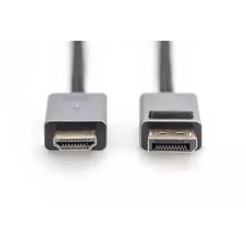 DIGITUS DP-HDMI kaabel LED-iga 4K/30Hz, 3m, alumiiniumkorpus, kullatud, toetab 4K30Hz