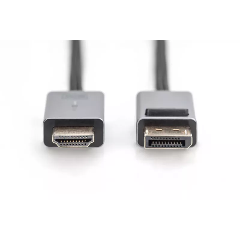 DIGITUS DP-HDMI kaabel LED-iga 4K/30Hz, 3m, alumiiniumkorpus, kullatud, toetab 4K30Hz