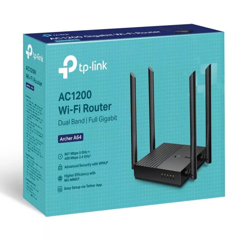TP-Link ARCHER A64 traadita ruuter Gigabit Ethernet kaheribaline (2,4 GHz / 5 GHz) Must