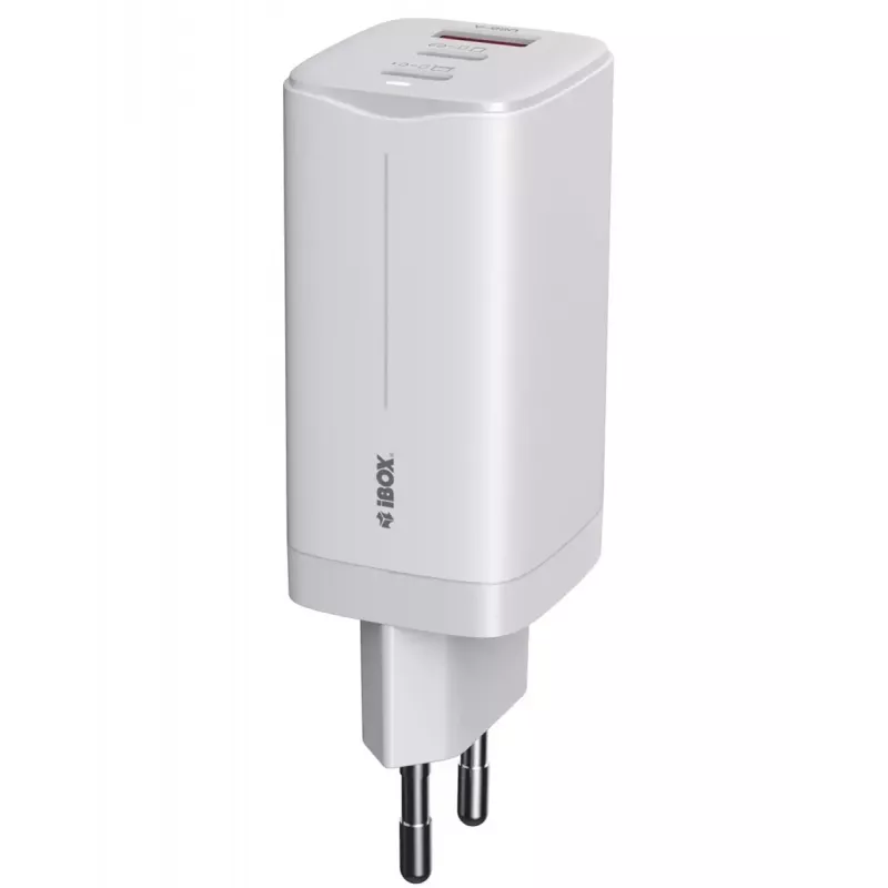 IBOX mobiilseadme laadija ILUC65W, 65W, 2× USB-C + 1× USB-A, valge, 1,5 m kaabel