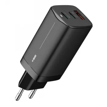 Vahelduvvoolu mobiilseadmete laadija IBOX ILUC65B — 65 W, 3x USB (2x USB‑A Gen1, 1x USB‑C), must, 100–240 V