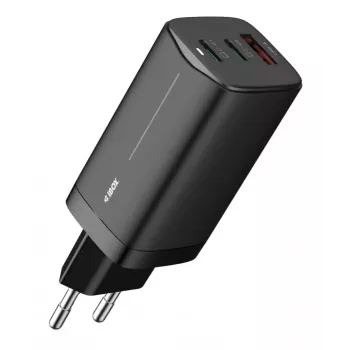 Vahelduvvoolu mobiilseadmete laadija IBOX ILUC65B — 65 W, 3x USB (2x USB‑A Gen1, 1x USB‑C), must, 100–240 V