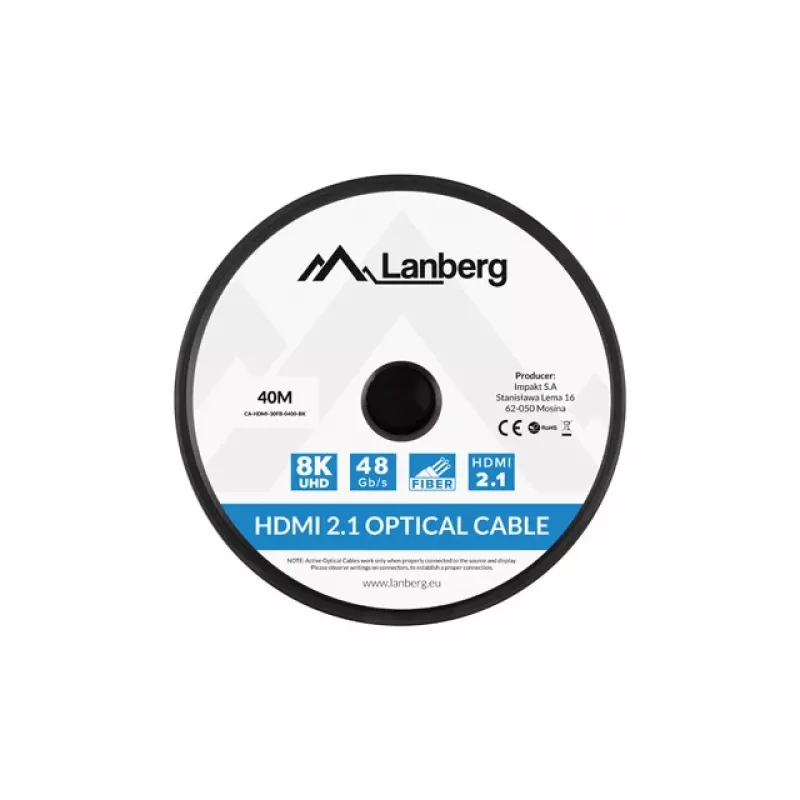 LANBERG HDMI-kaabel - M/m v2.1 Optiline Aoc - 40m Must