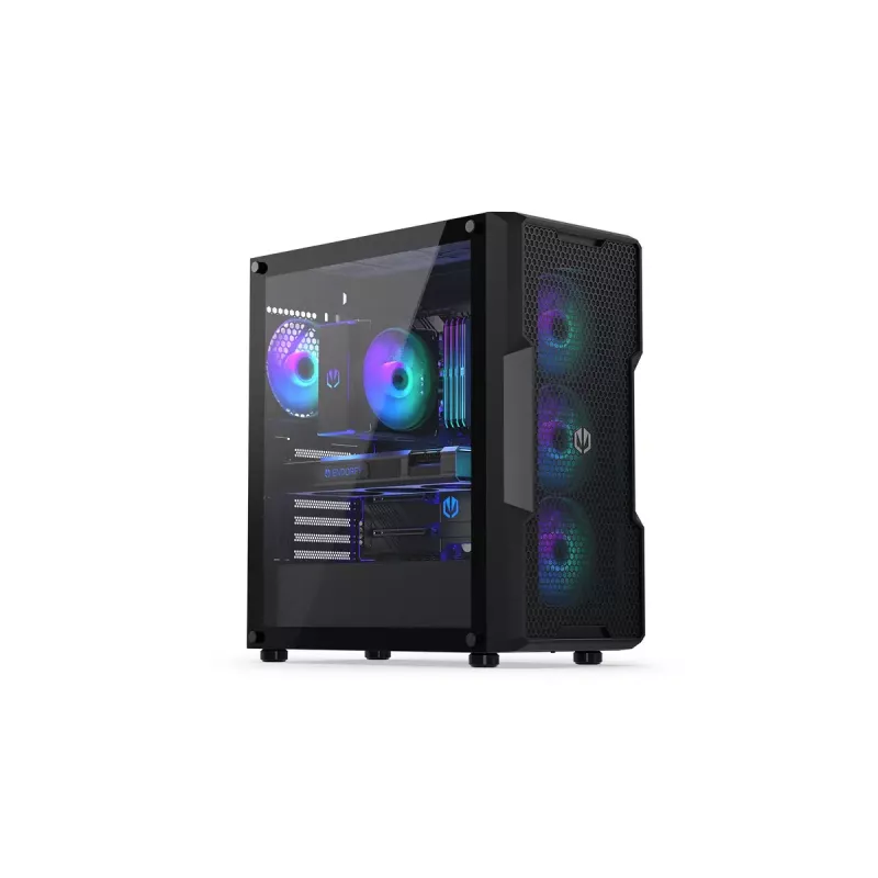 Arvuti korpus ENDORFY Regnum 400 ARGB Tower Must — ATX, karastatud klaas, ARGB, 3x120mm ees, 1x120mm taga, toetab GPU-d kuni 37 cm