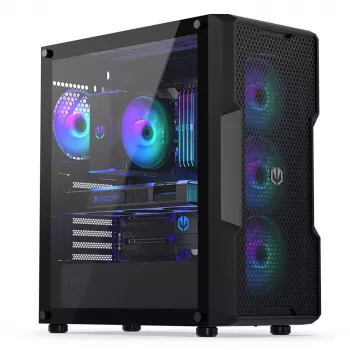 Arvuti korpus ENDORFY Regnum 400 ARGB Tower Must — ATX, karastatud klaas, ARGB, 3x120mm ees, 1x120mm taga, toetab GPU-d kuni 37 cm