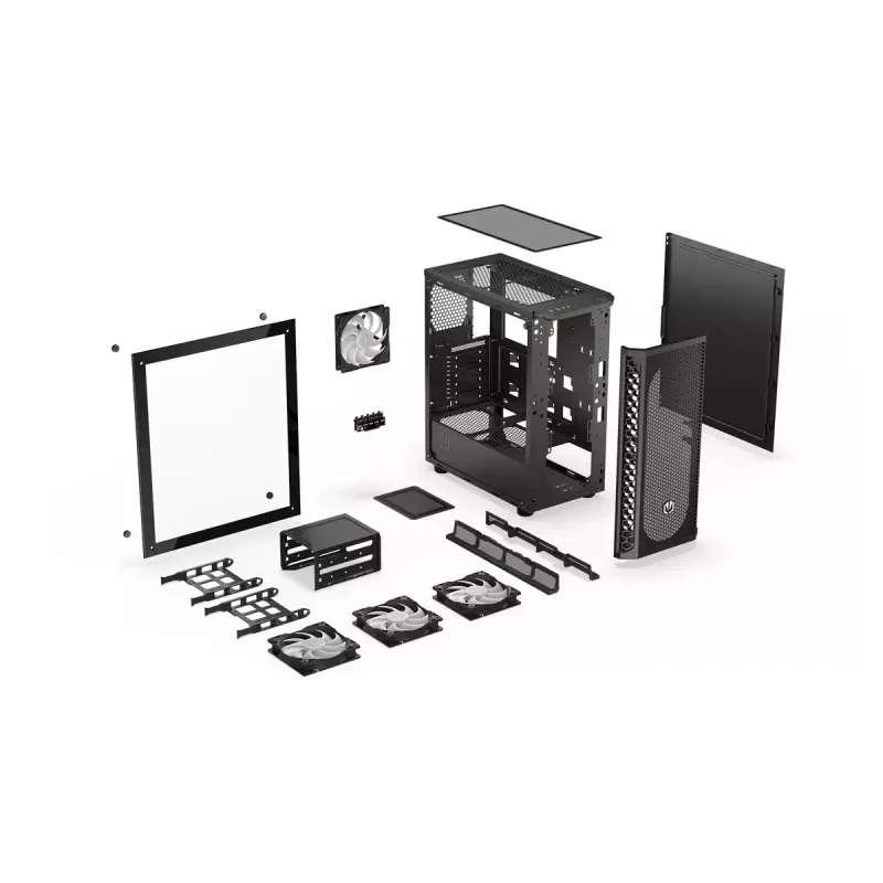 PC korpus ENDORFY Signum 300 ARGB Tower Must — ATX, karastatud klaas, ARGB valgustus, toetab GPU 350 mm, protsessori jahuti kõrgus 161 mm