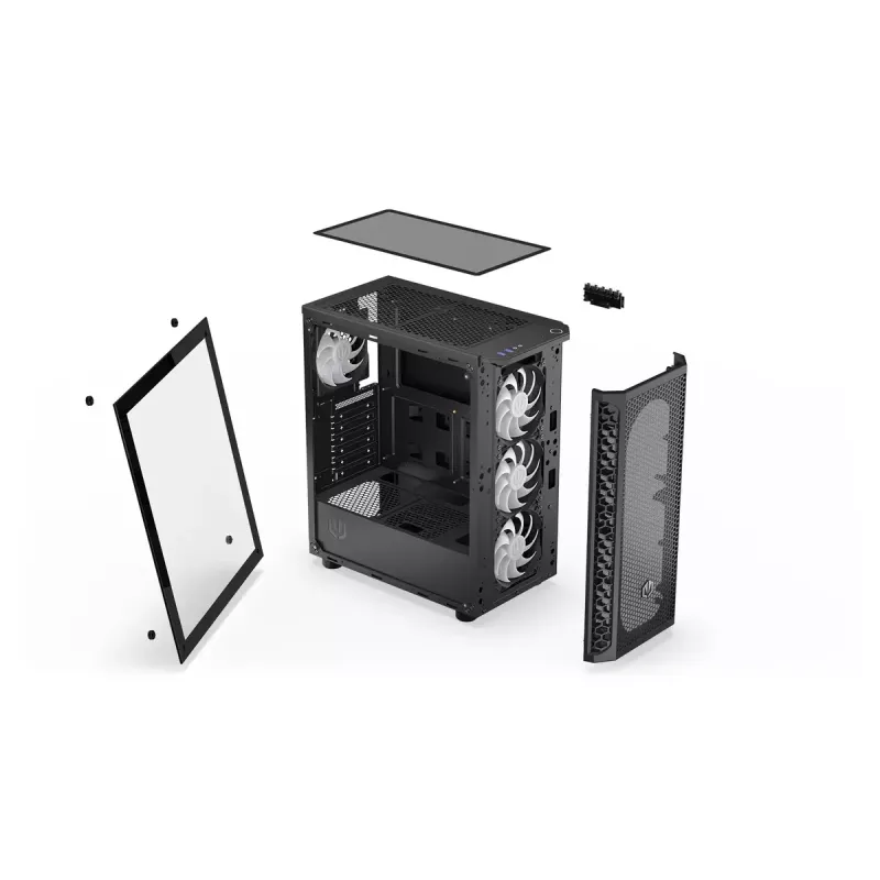 PC korpus ENDORFY Signum 300 ARGB Tower Must — ATX, karastatud klaas, ARGB valgustus, toetab GPU 350 mm, protsessori jahuti kõrgus 161 mm