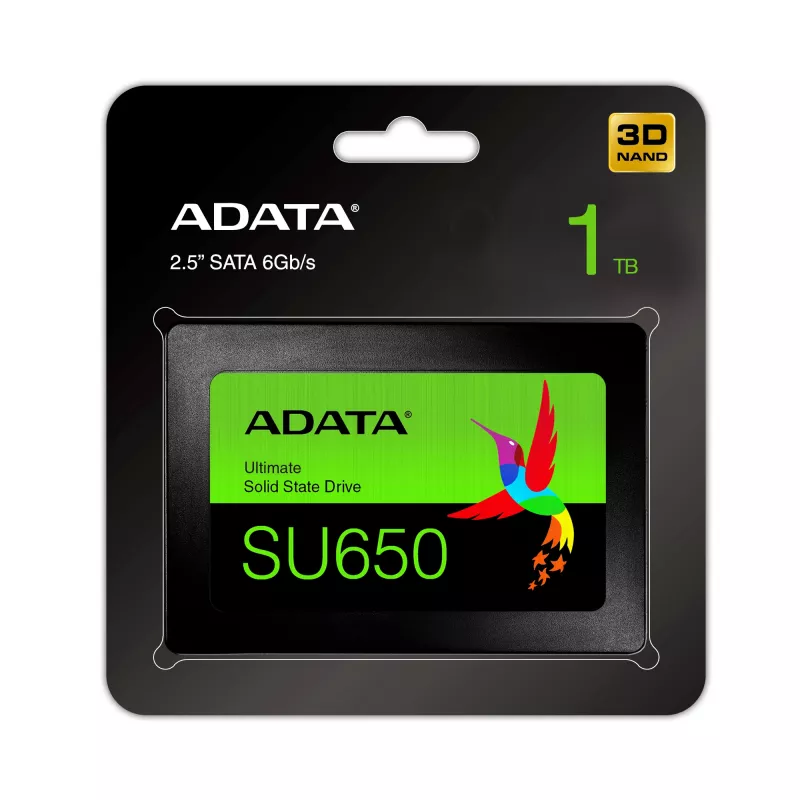 2.5-tolline SATA III SSD ADATA SU650 1 TB — 520 MB/s lugemine, 450 MB/s kirjutamine, 3D NAND, 2.5-tolline