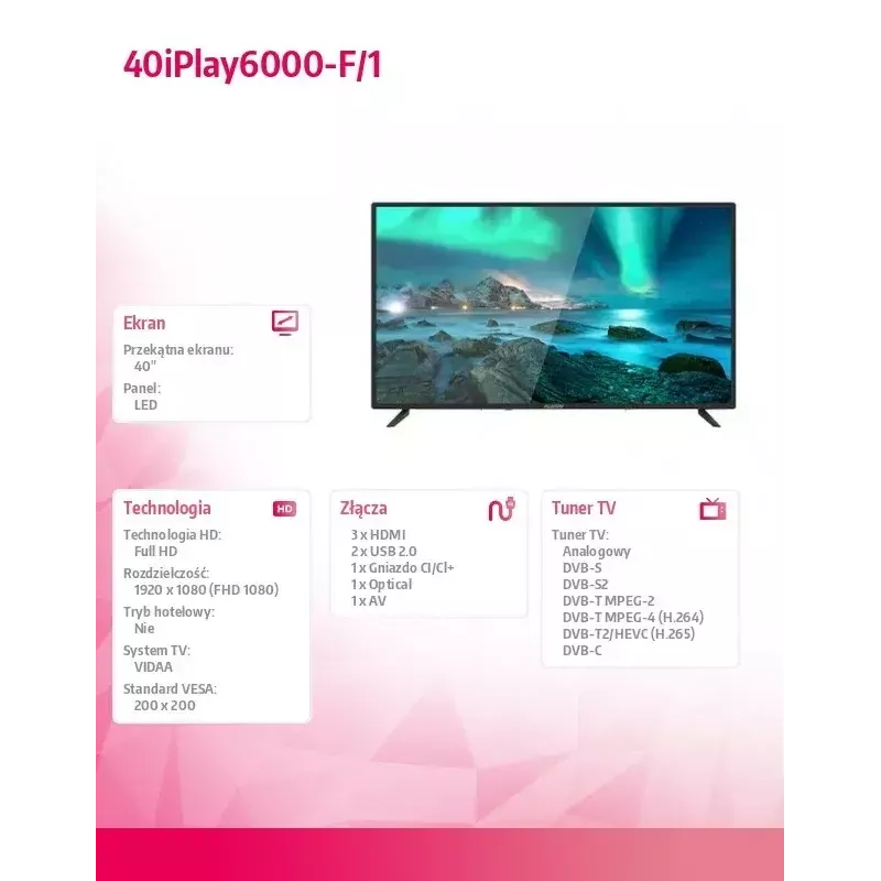 LED-televiisor Allview 40iPlay6000-F/1 40 tolli (101 cm) FHD, VIDAA, Wi‑Fi, HDMI, USB, must