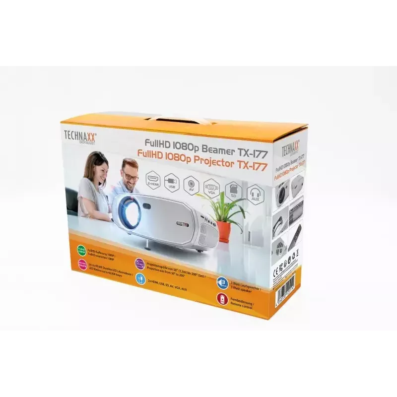 Projektor Technaxx TX-177 15000 ANSI luumenit LCD 1080p Valge