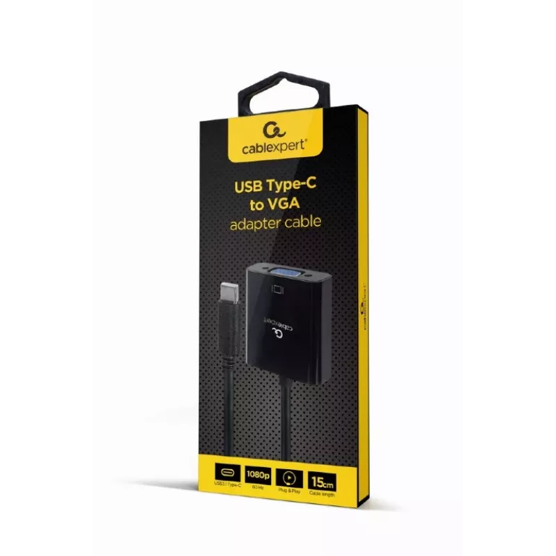 GEMBIRD USB USB-C to VGA Display Adapter, 15cm, Must