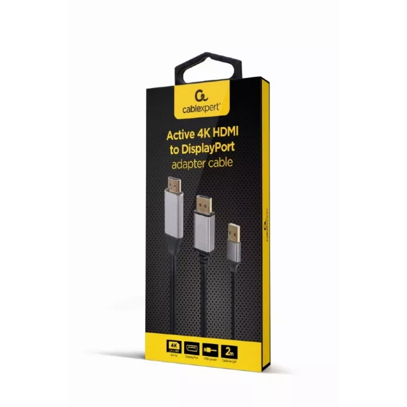 GEMBIRD aktiivne 4K HDMI isane – DisplayPort isane adapterkaabel, 2 m – must