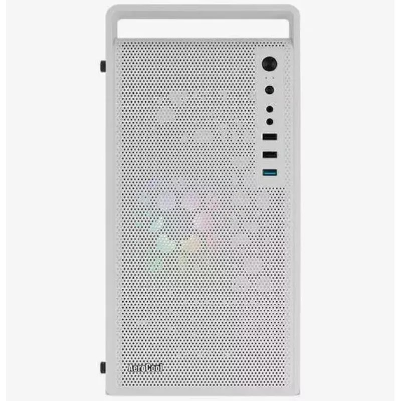 PC korpus AEROCOOL PGS CS-109-G-WT-v1 Mini Torn valge SPCC — microATX, kuni 26 cm GPU, FRGB, võrkfront