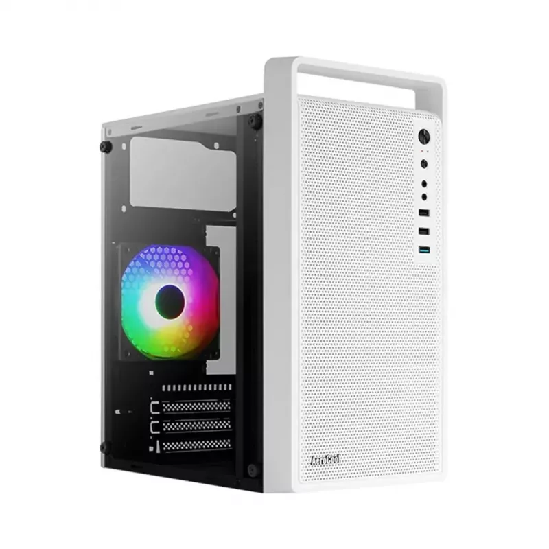 PC korpus AEROCOOL PGS CS-109-G-WT-v1 Mini Torn valge SPCC — microATX, kuni 26 cm GPU, FRGB, võrkfront