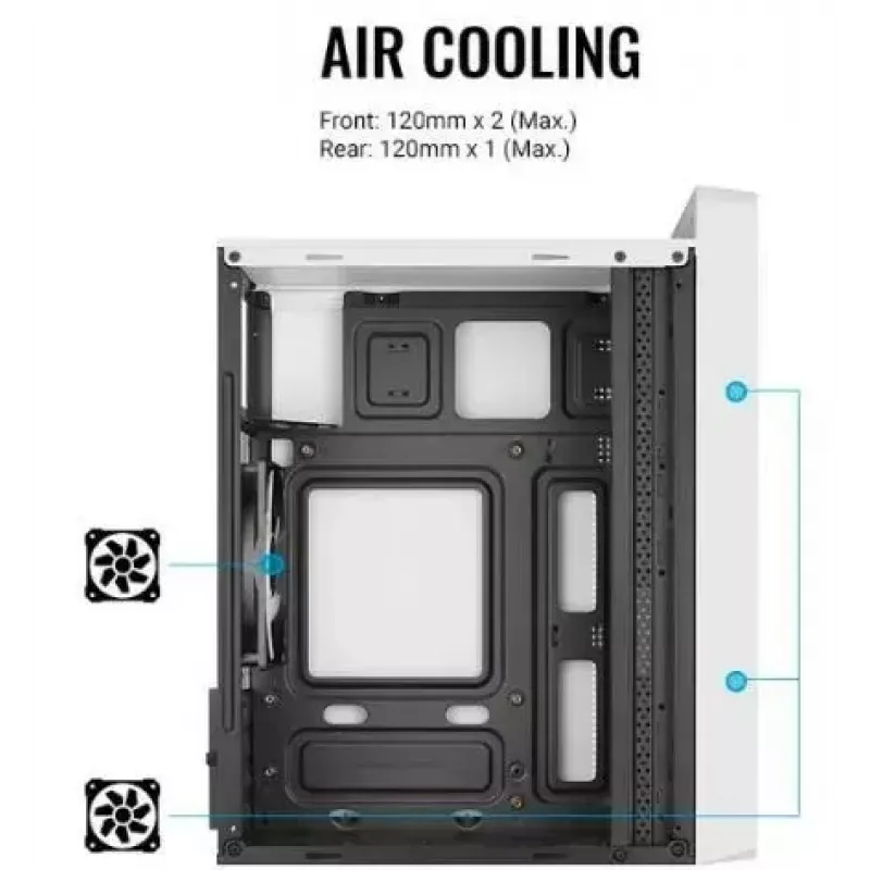PC korpus AEROCOOL PGS CS-109-G-WT-v1 Mini Torn valge SPCC — microATX, kuni 26 cm GPU, FRGB, võrkfront