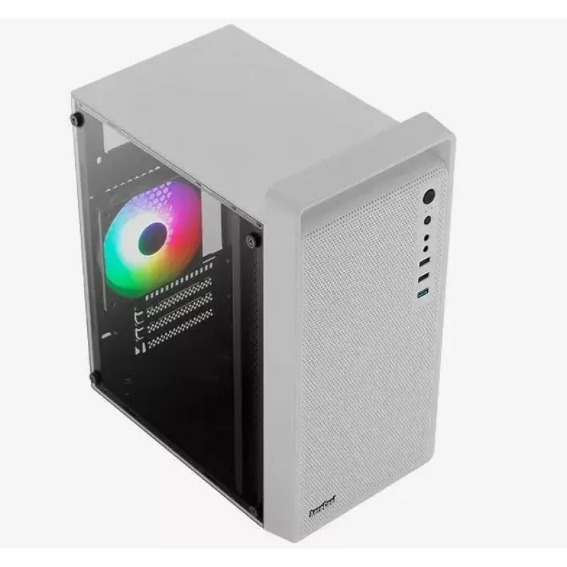PC korpus AEROCOOL PGS CS-109-G-WT-v1 Mini Torn valge SPCC — microATX, kuni 26 cm GPU, FRGB, võrkfront