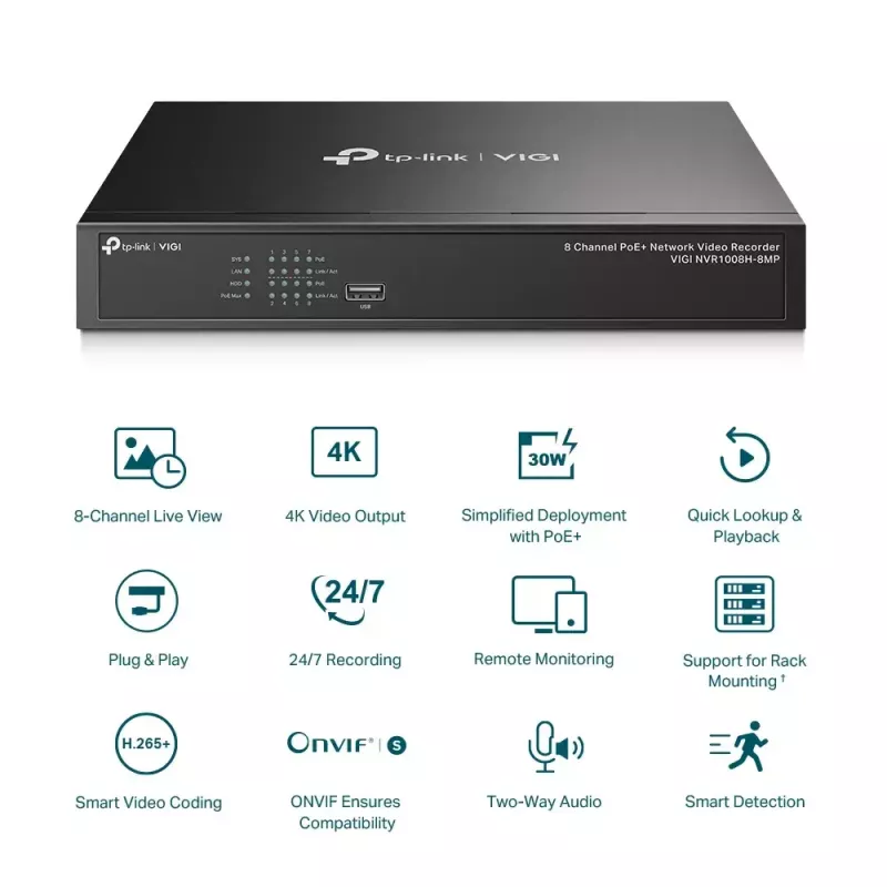TP-Link VIGI 8-kanaliline PoE+ võrgu videosalvesti