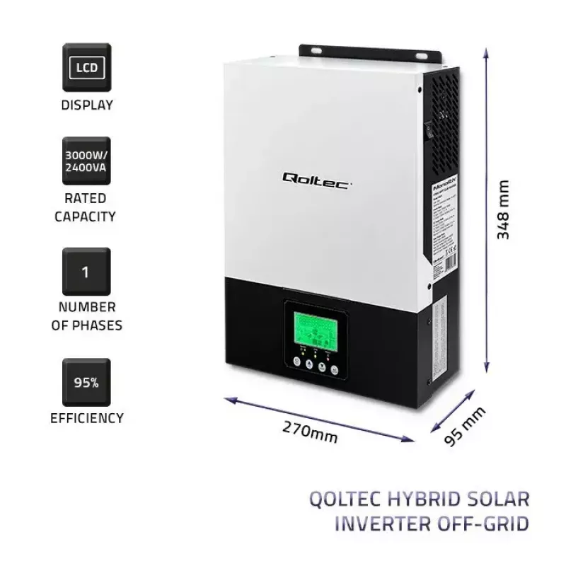Hübriidne võrguväline päikeseinverter QOLTEC 3KVA 2,4 kW 80A
