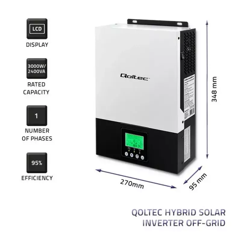 Hübriidne võrguväline päikeseinverter QOLTEC 3KVA 2,4 kW 80A