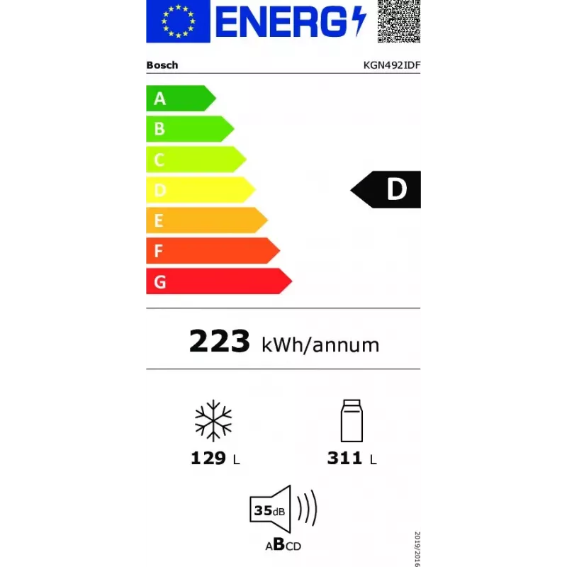 Külmik-sügavkülmik Bosch Serie 4 KGN492IDF, vabaltseisev, 440 L (311 L külmik / 129 L sügavkülmik), roostevaba teras, D energiaklass