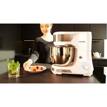 Stand mixer BLAUPUNKT SMM501 — 5 L roostevaba terasest kauss, 1000 W, kallutatav pea, pöördnuppjuhtimine, valge
