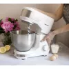 Stand mixer BLAUPUNKT SMM501 — 5 L roostevaba terasest kauss, 1000 W, kallutatav pea, pöördnuppjuhtimine, valge