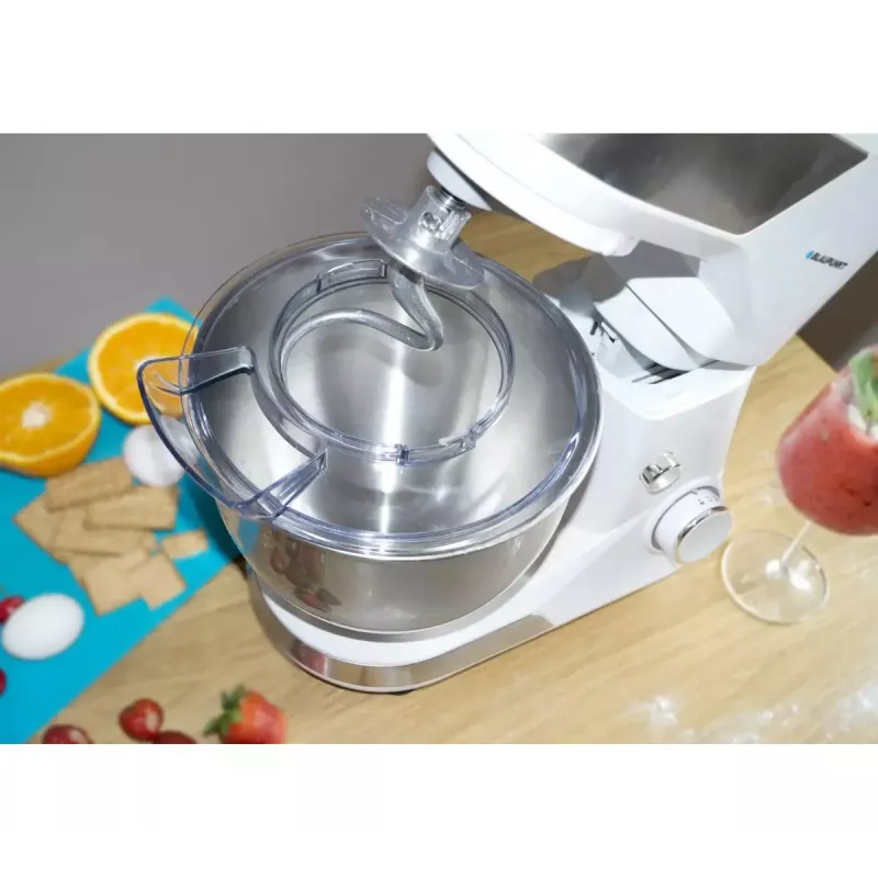 Stand mixer BLAUPUNKT SMM501 — 5 L roostevaba terasest kauss, 1000 W, kallutatav pea, pöördnuppjuhtimine, valge