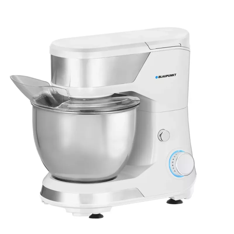 Stand mixer BLAUPUNKT SMM501 — 5 L roostevaba terasest kauss, 1000 W, kallutatav pea, pöördnuppjuhtimine, valge