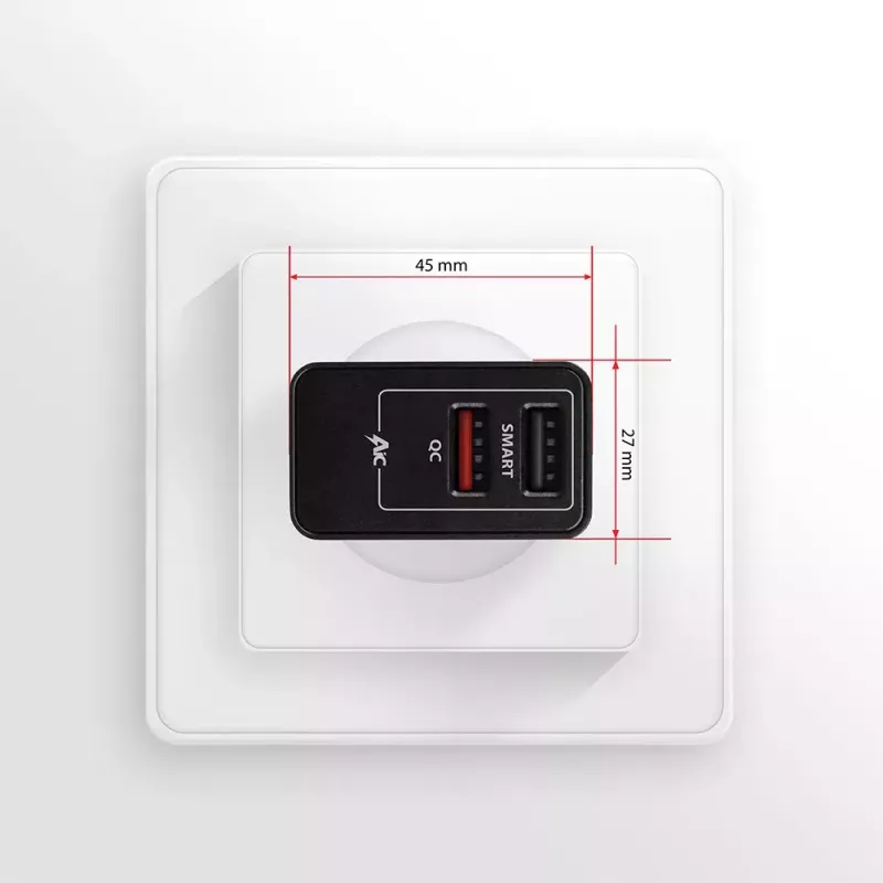 Axagon ACU-QS24 QUICK ja SMART seinadapter, 2x USB-port QC3.0/AFC/FCP + 5V-1,2A, 24W