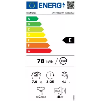 Pesumasin Electrolux EW5TN1507FP pealtlaetav — 7 kg, 1000 p/min, 42 L trummel, LCD-ekraan, Valge