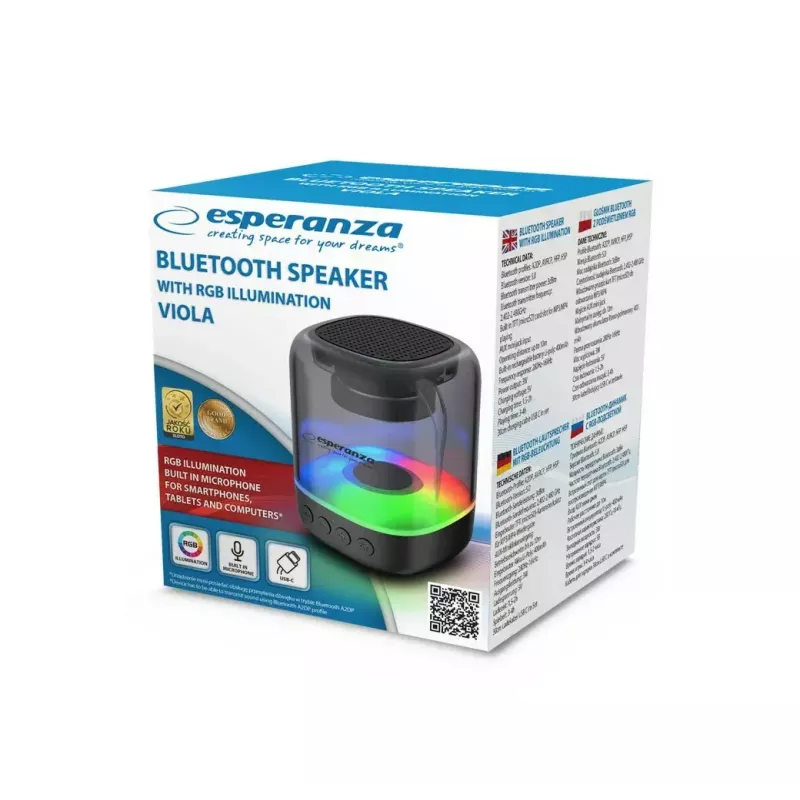 Portable speaker ESPERANZA EP154, 3W RMS, Bluetooth 5.0, MicroSD, FM, 4 h playtime, Must
